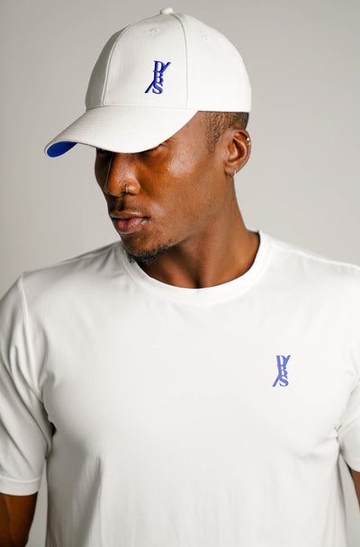 Men Caps - Don't Be Scared - White With Blue Under Cap Bill