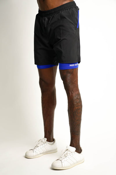 Men's Shorts with Liner - Black with Blue Liner