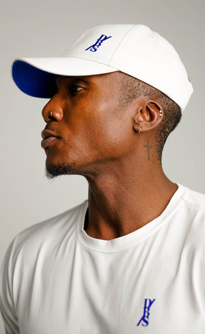 Men Caps - Don't Be Scared - White With Blue Under Cap Bill